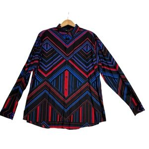 I.N.C Mens XXL Abstract Black/Red/Blue Geometric Button Up 100% Cotton Shirt INC